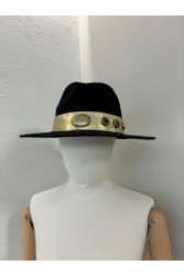 LA VITA HANDBAGS Χειροποίητο Μαύρο γυναικείο καπέλο με χρυσή φάσα