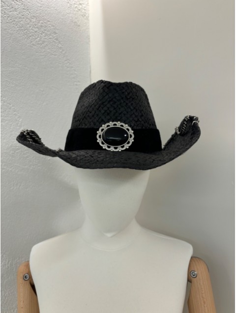 LA VITA HANDBAGS Handmade Women's Black straw hat with black band
