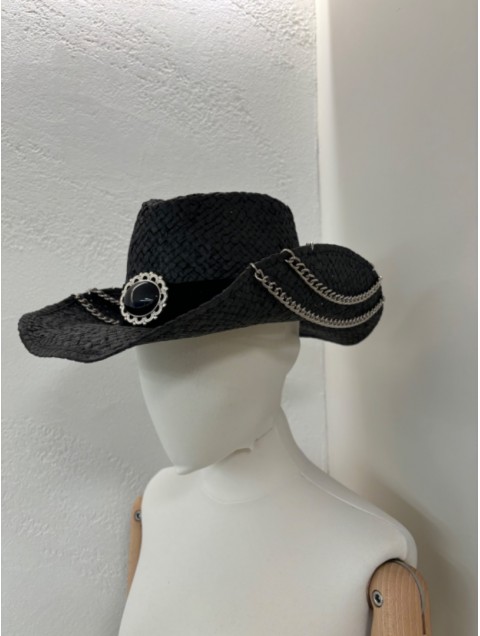 LA VITA HANDBAGS Handmade Women's Black straw hat with black band