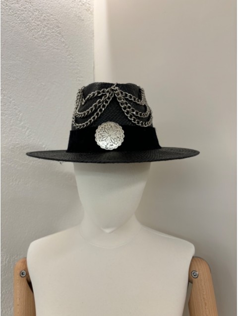 LA VITA HANDBAGS Handmade Women's Black paper hat with black headband