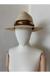 LA VITA HANDBAGS Handmade Women's Off Wite Straw Hat With Gold Buckles