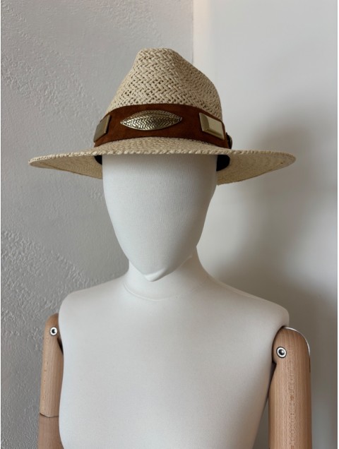 LA VITA HANDBAGS Handmade Women's Off Wite Straw Hat With Gold Buckles