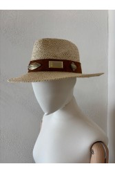 LA VITA HANDBAGS Handmade Women's Off Wite Straw Hat With Gold Buckles