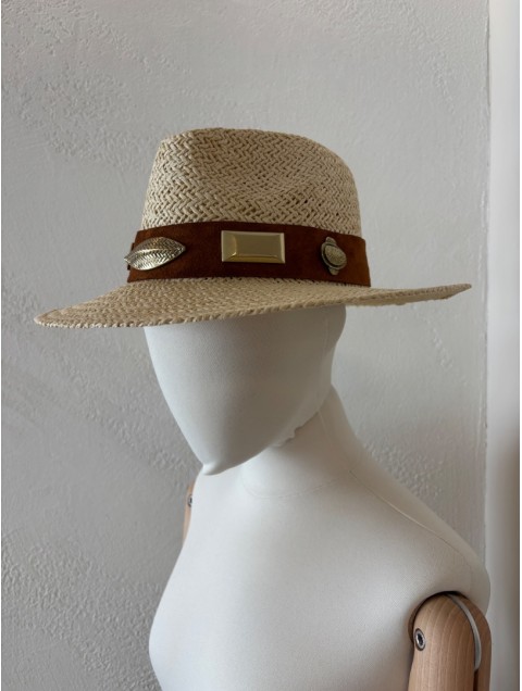 LA VITA HANDBAGS Handmade Women's Off Wite Straw Hat With Gold Buckles