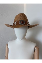 LA VITA HANDBAGS Handmade Women's Beige Straw Hat With Silver Buckles