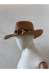 LA VITA HANDBAGS Handmade Women's Beige Straw Hat With Silver Buckles