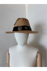 LA VITA HANDBAGS Handmade Straw Women's Hat With Black Brim And Gold Buckles