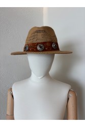 LA VITA HANDBAGS Handmade Straw Women's Beige Hat With Silver Buckles