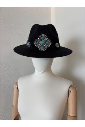 LA VITA HANDBAGS Handmade Women's Black Straw Hat With Silver Buckles