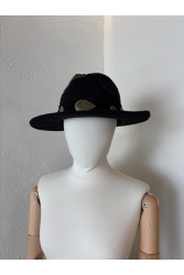 LA VITA HANDBAGS Handmade Women's Black Straw Hat With Gold Buckles