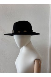 LA VITA HANDBAGS Handmade Women's Black Straw Hat With Gold Buckles