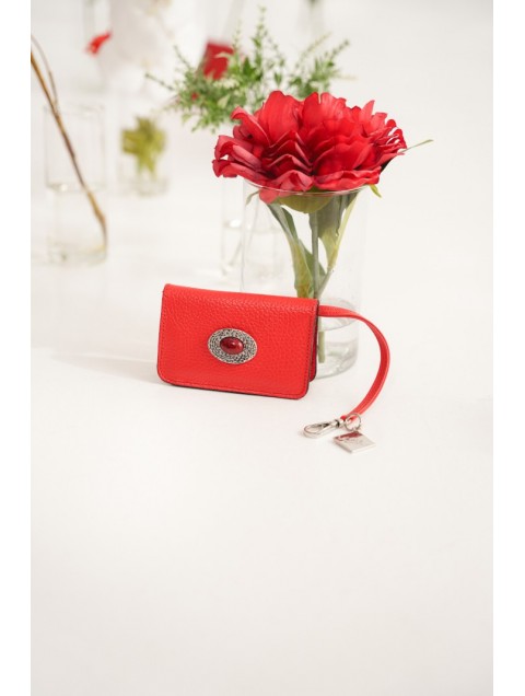 LA VITA HANDBAGS Core Cherry Handmade Leather Red Card Holder