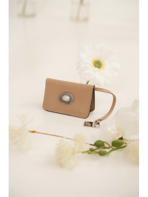 LA VITA HANDBAGS Core Clay Handmade Leather Beige Card Holder