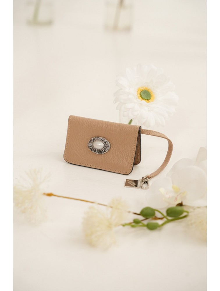 LA VITA HANDBAGS Core Clay Handmade Leather Beige Card Holder