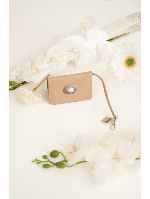LA VITA HANDBAGS Core Clay Handmade Leather Beige Card Holder