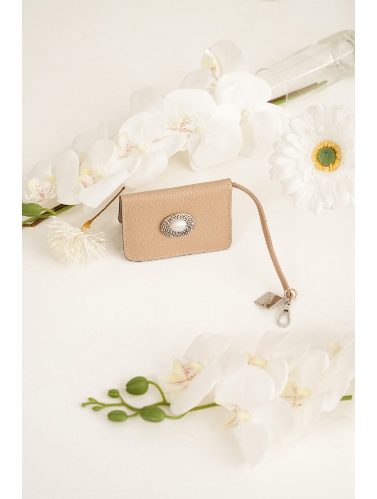 LA VITA HANDBAGS Core Clay Handmade Leather Beige Card Holder