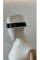 LA VITA HANDBAGS Harmony 604 Handmade White Straw Hat with Silver Buckles