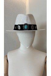 LA VITA HANDBAGS Harmony 604 Handmade White Straw Hat with Silver Buckles