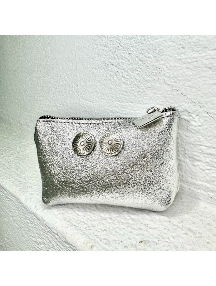 LA VITA HANDBAGS Ασημί Χειροποίητο δερμάτινο γυναικείο πορτοφολάκι