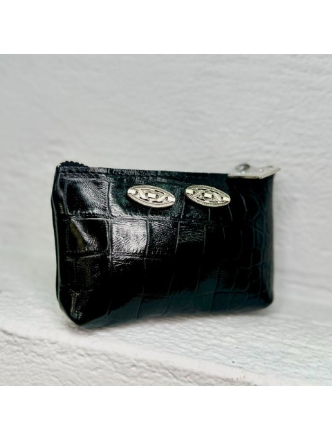 LA VITA HANDBAGS Black Croco Handmade leather women's wallet