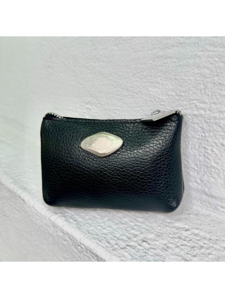 LA VITA HANDBAGS Μαύρο Χειροποίητο δερμάτινο γυναικείο πορτοφολάκι.