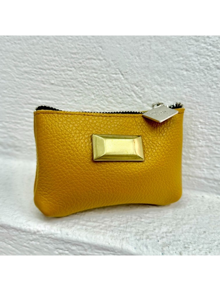LA VITA HANDBAGS Μουσταρδί Χειροποίητο δερμάτινο γυναικείο πορτοφολάκι