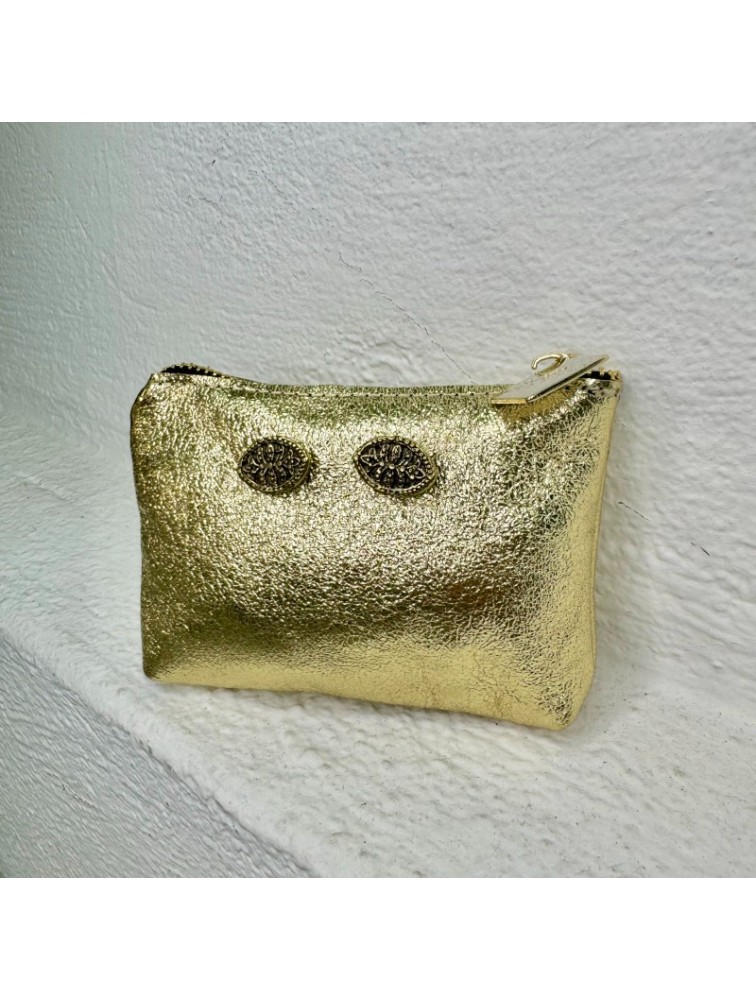 LA VITA HANDBAGS Χρυσό Χειροποίητο δερμάτινο γυναικείο πορτοφολάκι