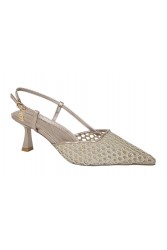 LAURA BIAGIOTTI Beige Metallic Slingback Heels with Mesh