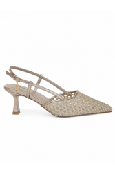 LAURA BIAGIOTTI Beige Metallic Slingback Heels with Mesh