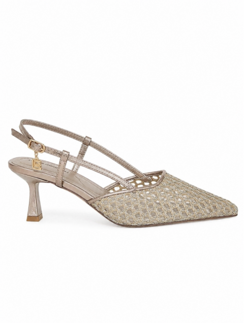 LAURA BIAGIOTTI Beige Metallic Slingback Heels with Mesh