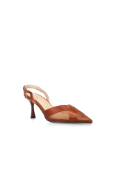 LAURA BIAGIOTTI Brown Satin Women's Heels with Transparent Heels