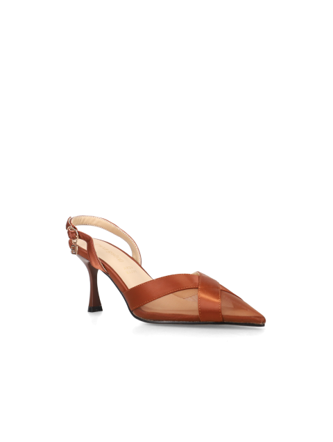 LAURA BIAGIOTTI Brown Satin Women's Heels with Transparent Heels