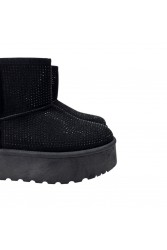 LAURA BIAGIOTTI Μαύρα Γυναικεία Γούνινα Μποτάκια με Στρας