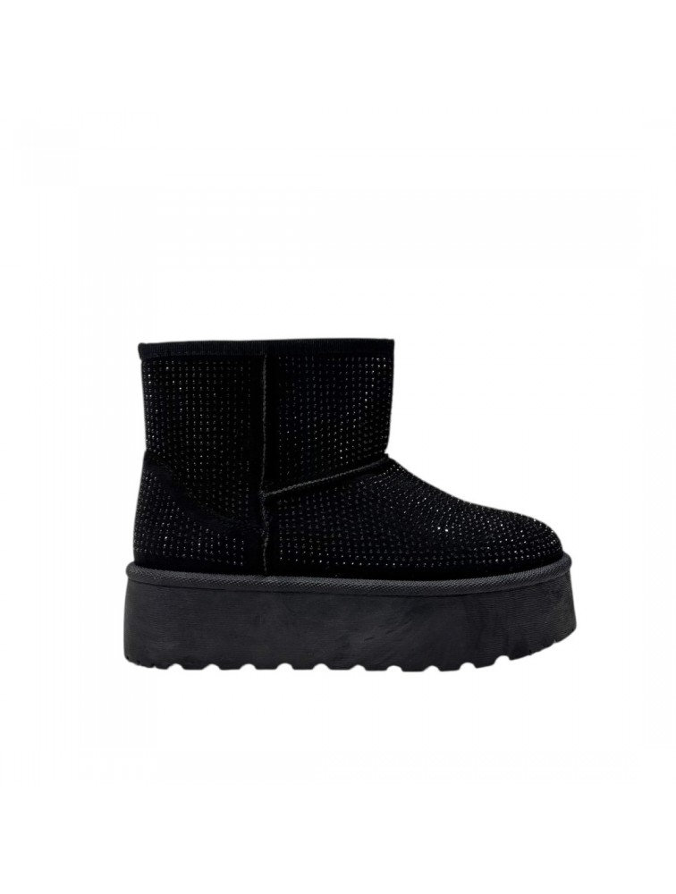 LAURA BIAGIOTTI Μαύρα Γυναικεία Γούνινα Μποτάκια με Στρας