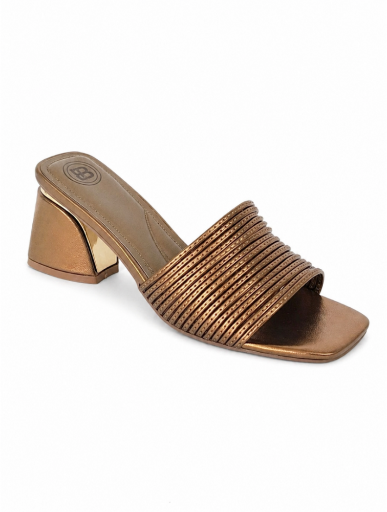 LAURA BIAGIOTTI Bronze Metallic Mules with Straps