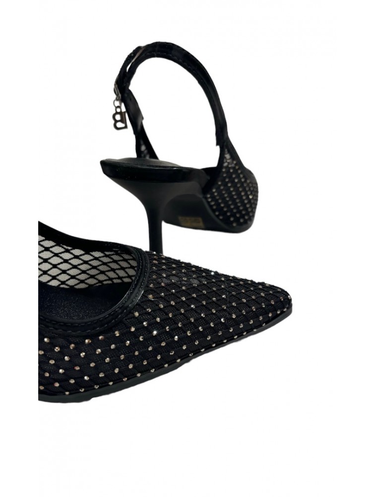 LAURA BIAGIOTTI Μαύρες γυναικείες Slingback γόβες με στρας