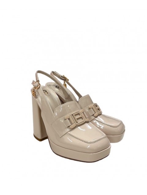 LAURA BIAGIOTTI Women's Ecru Patent Leather Slingback Loafers LAURA BIAGIOTTI Women's Ecru Patent Leather Slingback Loafers