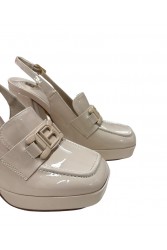 LAURA BIAGIOTTI Εκρού λουστρίνι γυναικεία Slingback Loafers