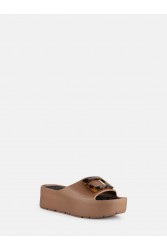 LEMON JELLY Samira Bronzo Metal Brown Platform Sandals with Turtle Print Vegan Buckle Μπρονζέ Πλατφόρμες με Ταρταρούγα Αγκράφα