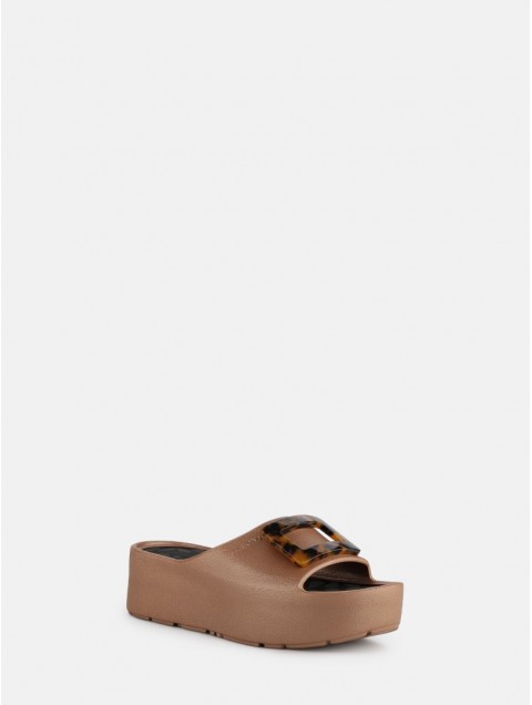 LEMON JELLY Samira Bronzo Metal Brown Platform Sandals with Turtle Print Vegan Buckle Μπρονζέ Πλατφόρμες με Ταρταρούγα Αγκράφα