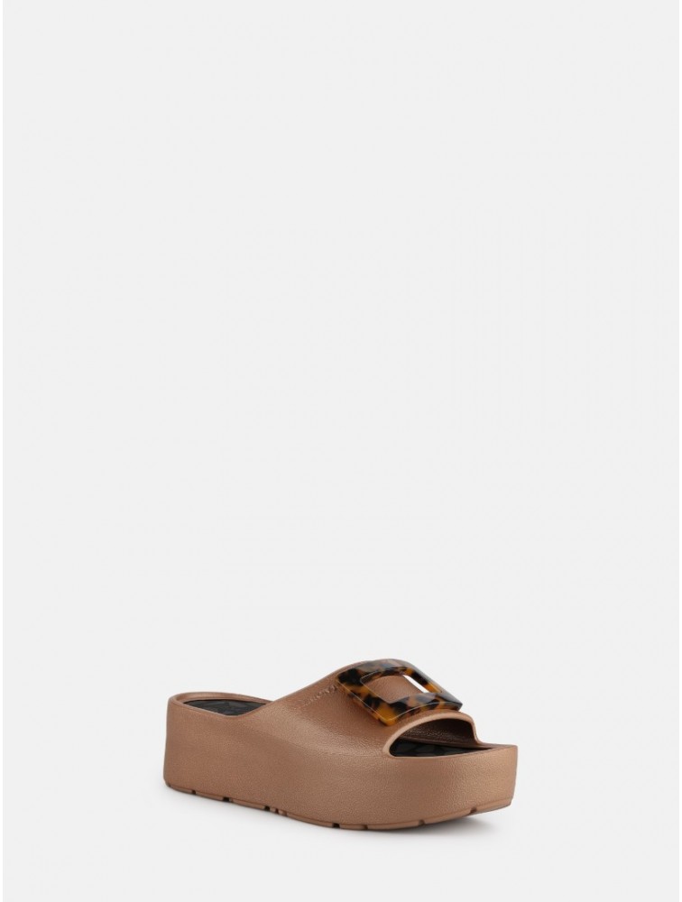 LEMON JELLY Samira Bronzo Metal Brown Platform Sandals with Turtle Print Vegan Buckle Μπρονζέ Πλατφόρμες με Ταρταρούγα Αγκράφα