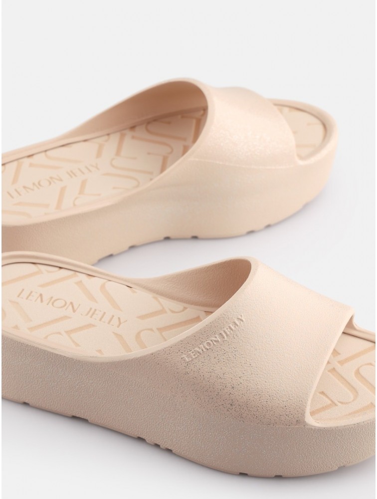 LEMON JELLY Fiorella Desert  Vegan Beige Metallised Glitter Slides Σομόν μεταλλικές πλατφόρμες