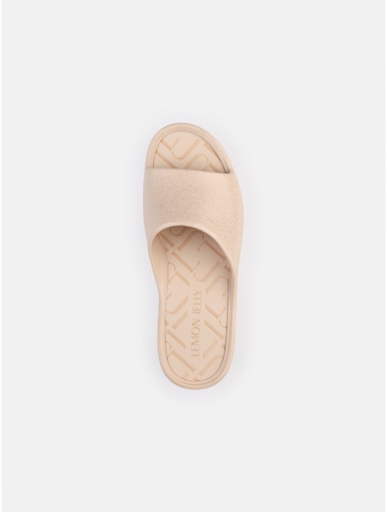 LEMON JELLY Fiorella Desert  Vegan Beige Metallised Glitter Slides Σομόν μεταλλικές πλατφόρμες