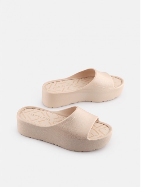LEMON JELLY Fiorella Desert  Vegan Beige Metallised Glitter Slides Σομόν μεταλλικές πλατφόρμες