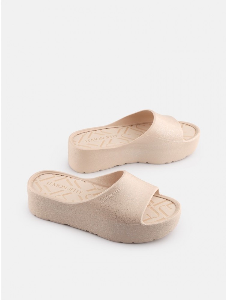 LEMON JELLY Fiorella Desert  Vegan Beige Metallised Glitter Slides Σομόν μεταλλικές πλατφόρμες
