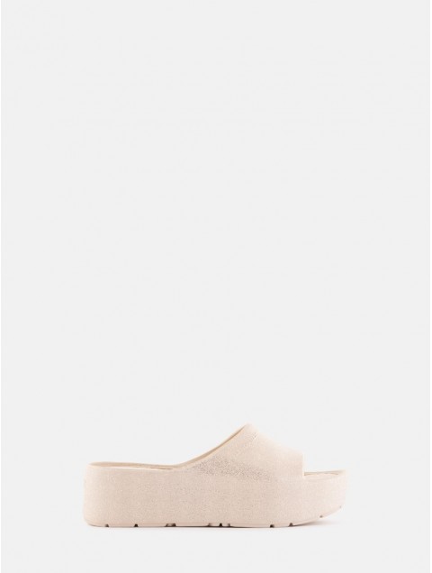 LEMON JELLY Fiorella Desert  Vegan Beige Metallised Glitter Slides Σομόν μεταλλικές πλατφόρμες