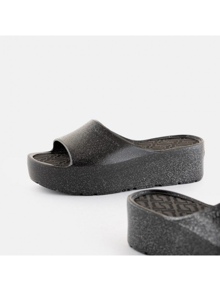 LEMON JELLY Fiorella 01 Vegan metallic black slides Μαύρες πλατφόρμες