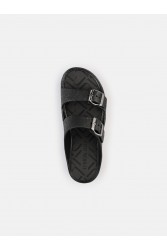 LEMON JELLY Giulietta Black Vegan Black Mettalic Glitter Sandals with Buckles Μαύρα Μεταλλικά Σανδάλια με Γκλίτερ