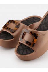 LEMON JELLY Samira Bronzo Metal Brown Platform Sandals with Turtle Print Vegan Buckle Μπρονζέ Πλατφόρμες με Ταρταρούγα Αγκράφα