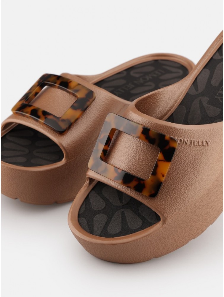 LEMON JELLY Samira Bronzo Metal Brown Platform Sandals with Turtle Print Vegan Buckle Μπρονζέ Πλατφόρμες με Ταρταρούγα Αγκράφα